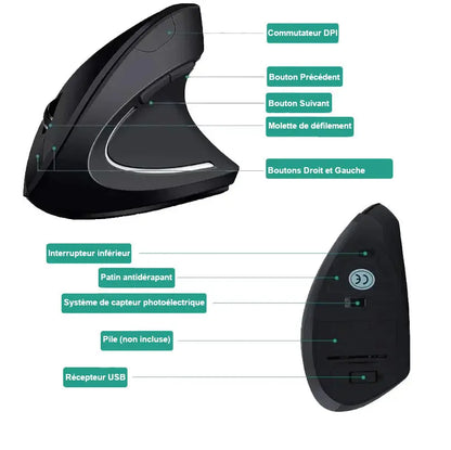 Souris Verticale Sans Fil Noir ModuloDesk